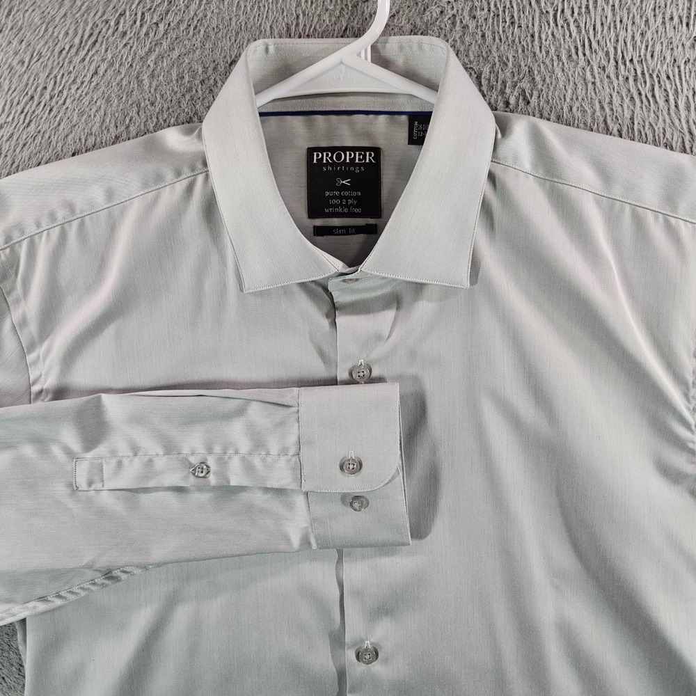 Proper Shirtings Mens 16.5 32/33 Slim Fit Gray Cotton Wrinkle Free Dress Shirt